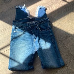 Hudson jeans.  Frayed bottoms